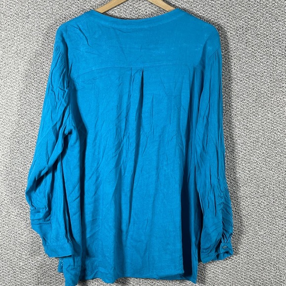 Soft Surrounding Blouse Womens XL Blue Embroidered Roll Tab Sleeves Button Up - Picture 4 of 9
